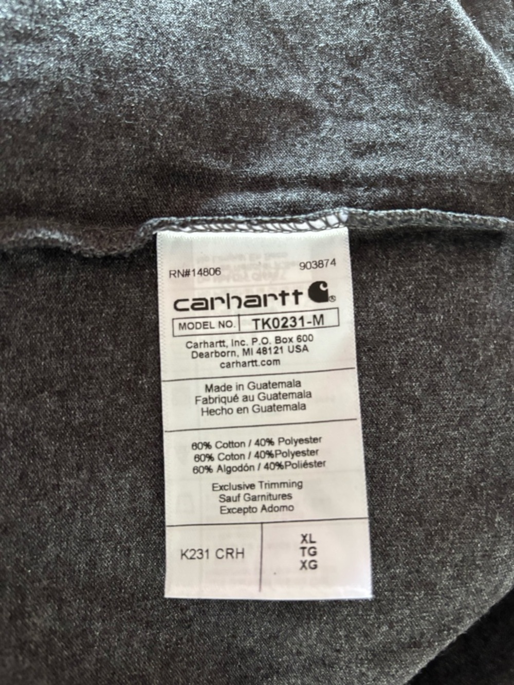 NWT Carhartt Charcoal Loose Fit Long-Sleeve Tee with Orange Sleeve Logo - Picture 5 of 8
